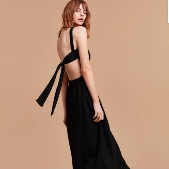 Aritzia Wilfred Pascale Open Back Tie Maxi Dress Black Size Medium - Picture 1 of 8